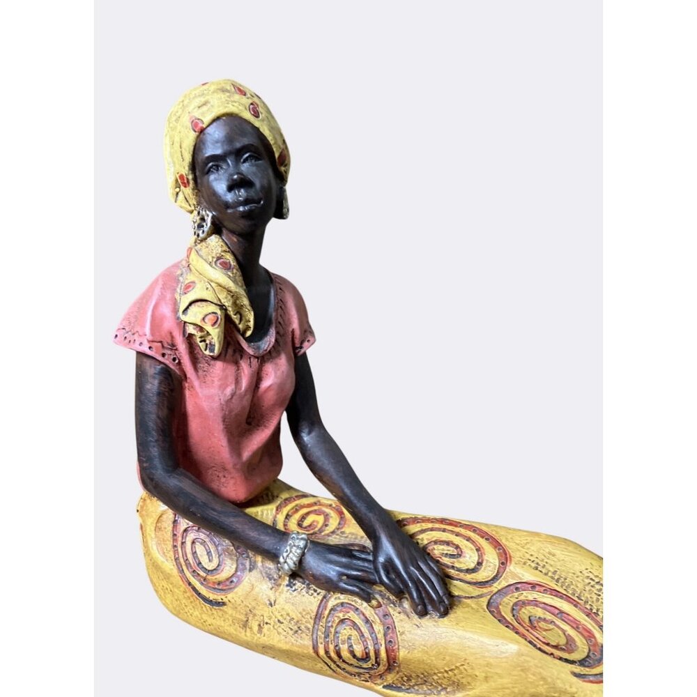 African Inspired Resin Figurine Woman In Yellow Red Dress - Picture 4 of 15